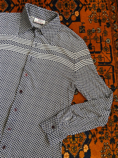Vintage 1970s Navy & White Patterned Jersey Shirt