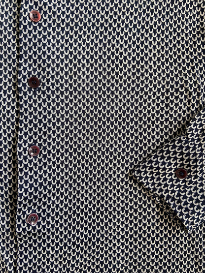 Vintage 1970s Navy & White Patterned Jersey Shirt