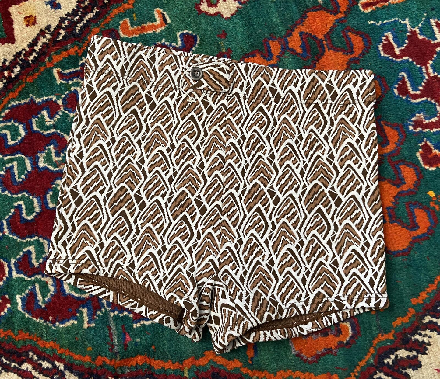 Vintage 1970s Brown Patterned Deadstock Swimming Shorts