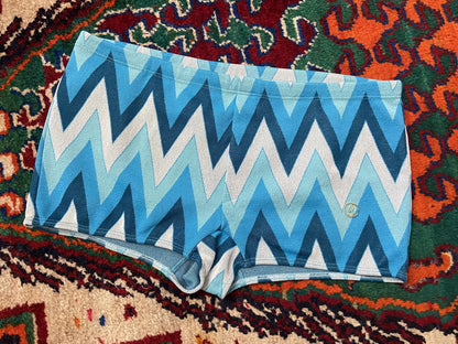 Vintage 1970s Turquoise Zig Zag Swimming Shorts