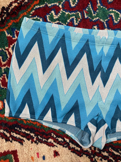 Vintage 1970s Turquoise Zig Zag Swimming Shorts