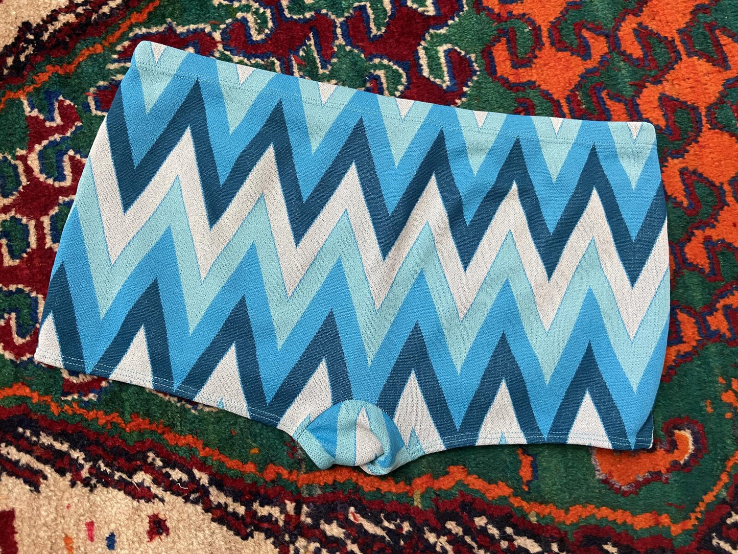 Vintage 1970s Turquoise Zig Zag Swimming Shorts