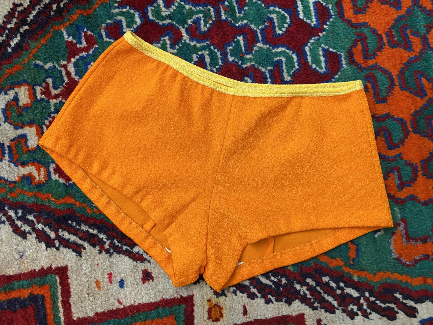 Vintage 1970s Orange Yellow Swimming Shorts