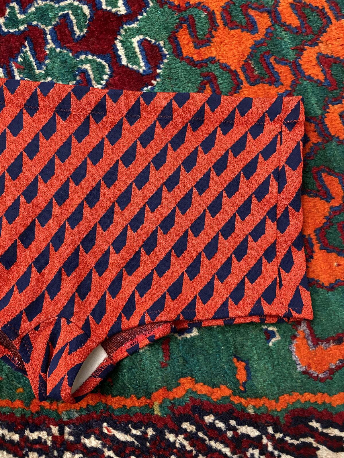 Vintage 1970s Red Navy Patterned Swimming Shorts