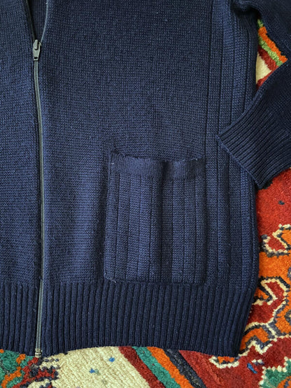 Vintage 1970s Italian Navy Collared Cardigan