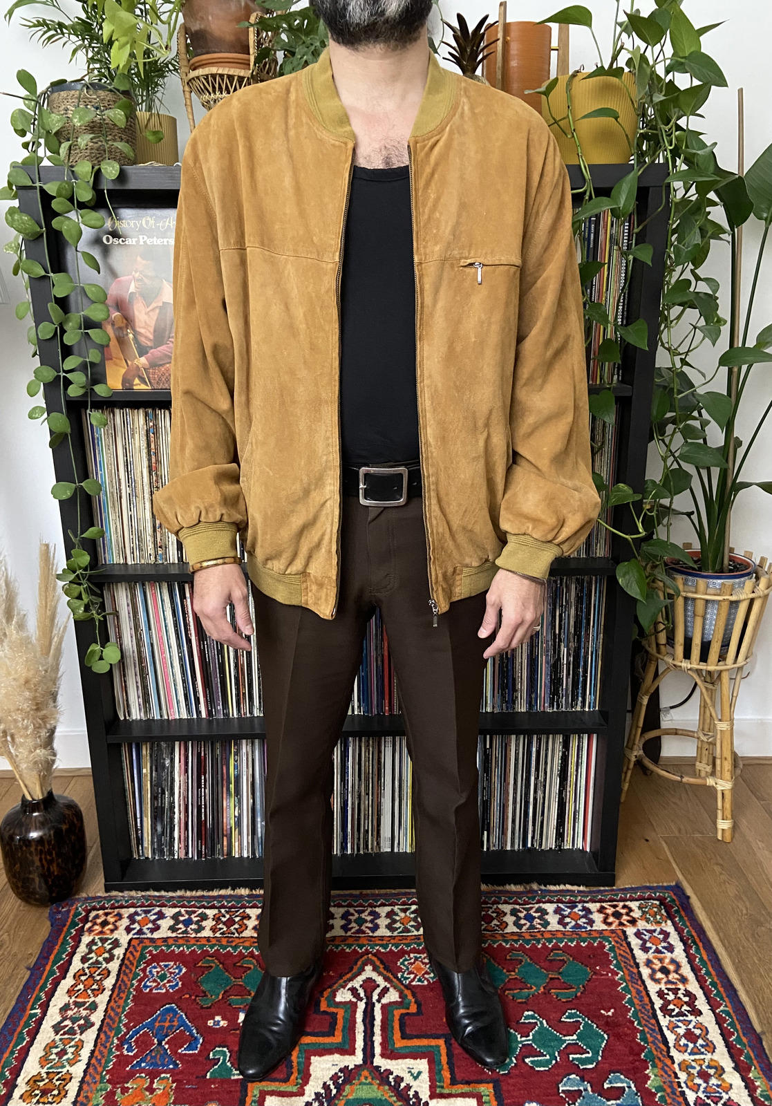 Vintage Tan Suede Varsity Bomber Jacket