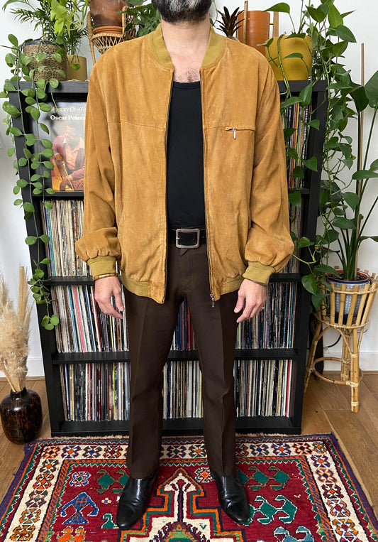 Vintage Tan Suede Varsity Bomber Jacket