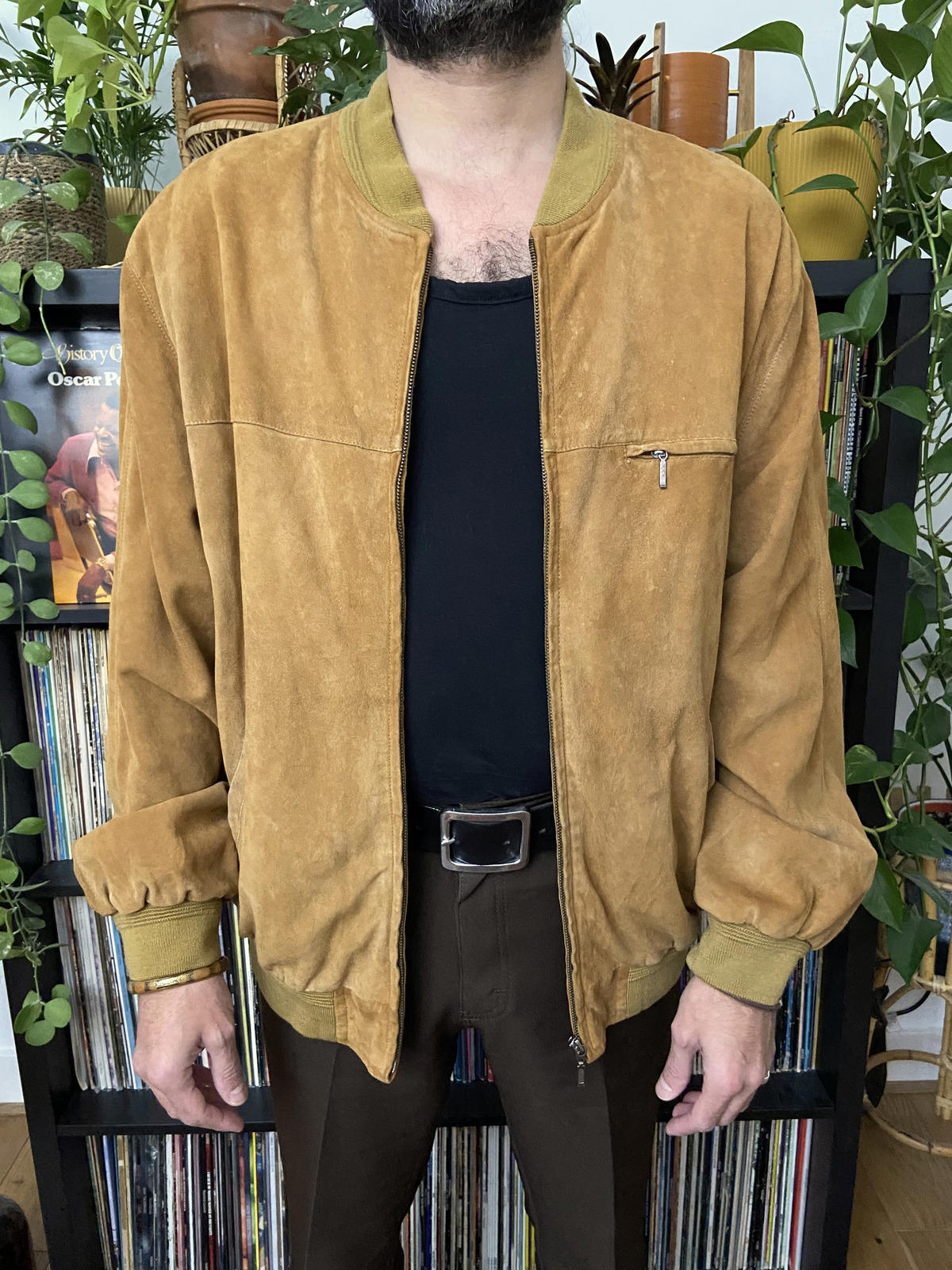 Vintage Tan Suede Varsity Bomber Jacket