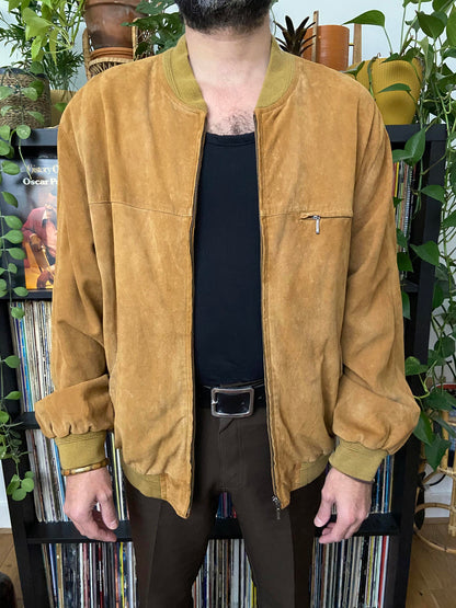 Vintage Tan Suede Varsity Bomber Jacket