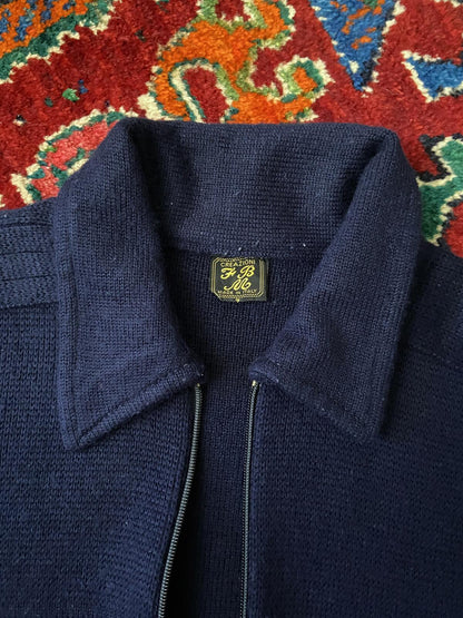Vintage 1970s Italian Navy Collared Cardigan
