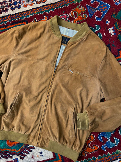 Vintage Tan Suede Varsity Bomber Jacket