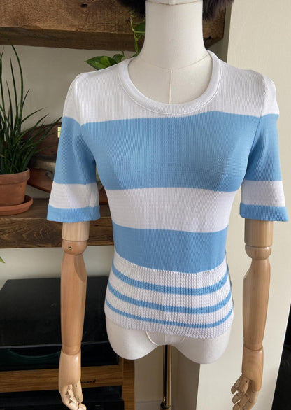 Vintage 1970s Pale Blue Striped Knit Top