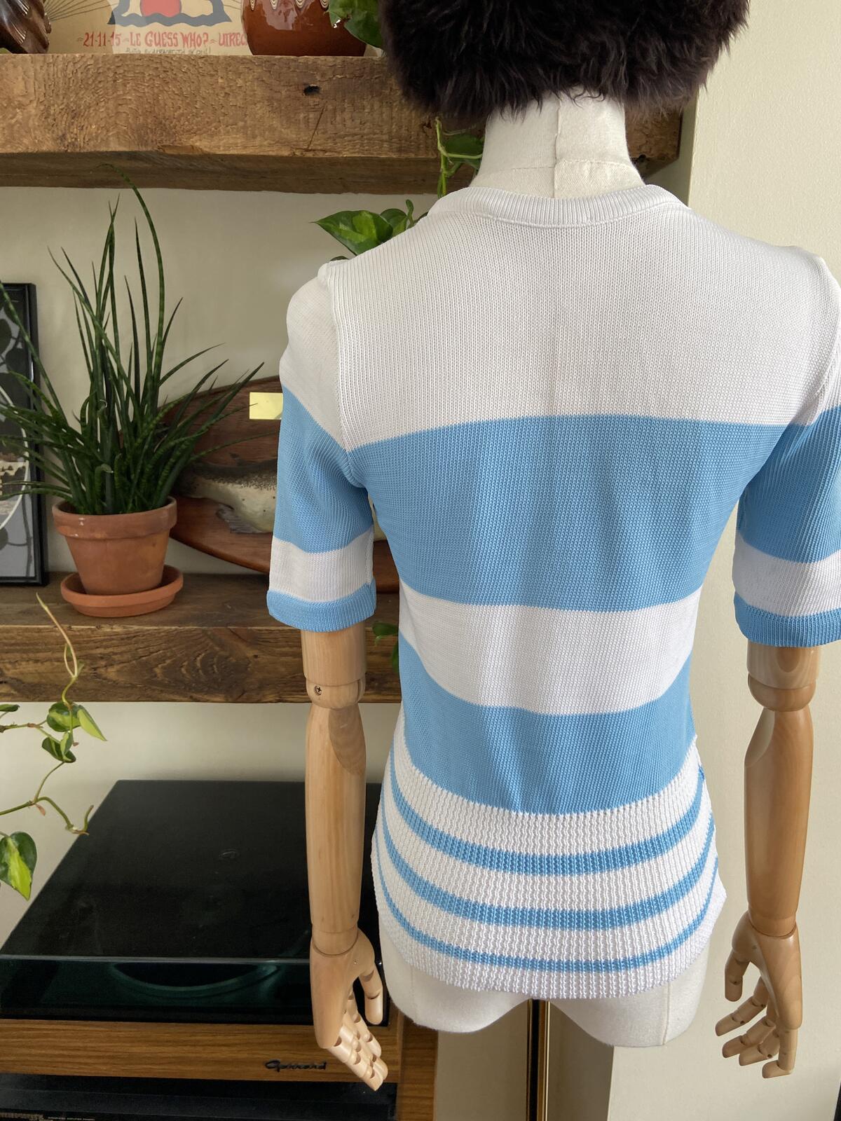 Vintage 1970s Pale Blue Striped Knit Top