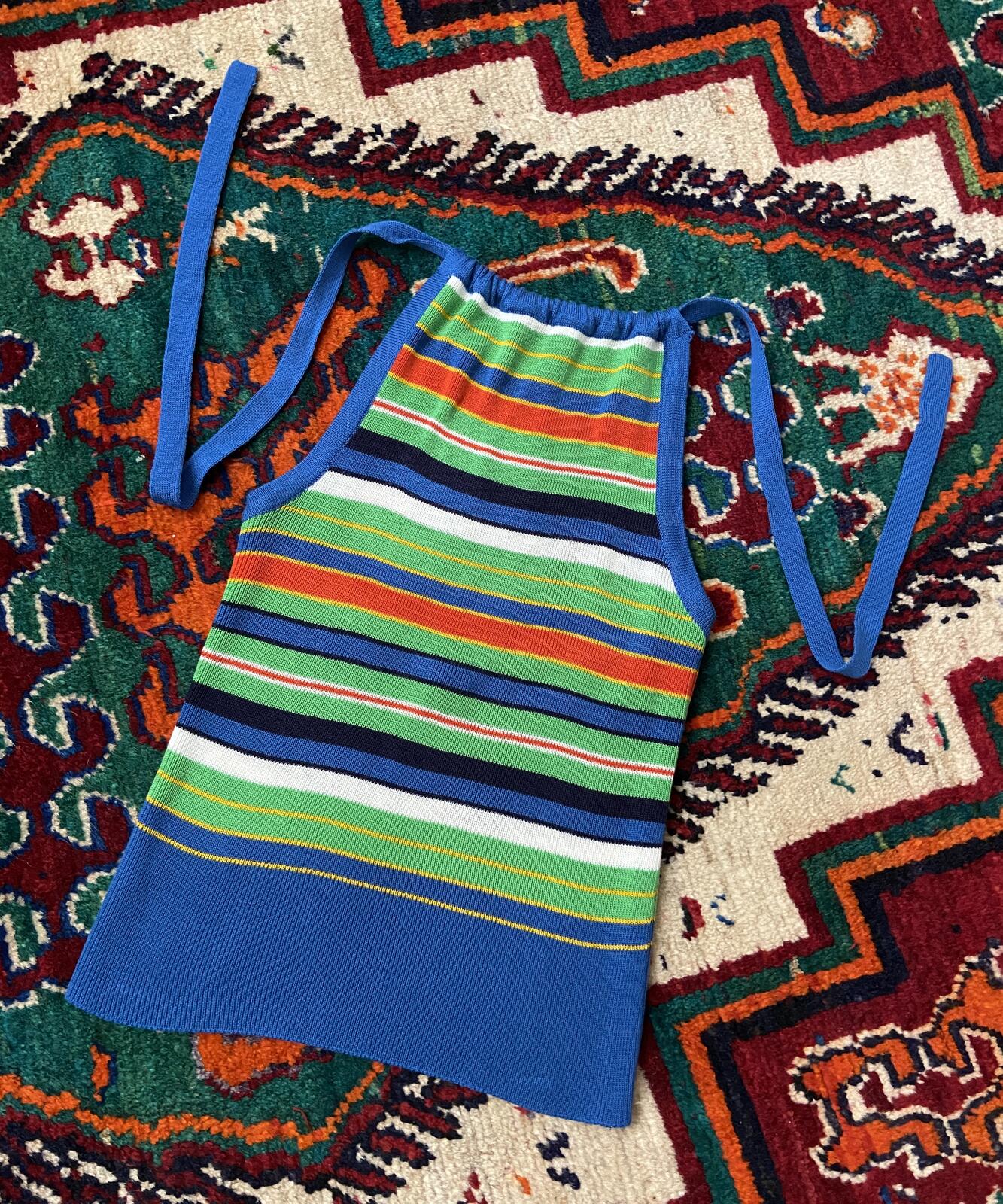 Vintage 1970s Blue Striped Halterneck Top
