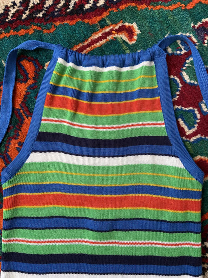 Vintage 1970s Blue Striped Halterneck Top