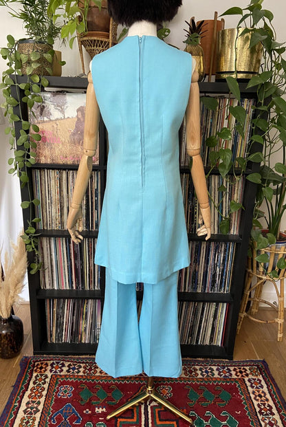 Vintage 1960s Pale Blue Flared Two Piece Mod Set