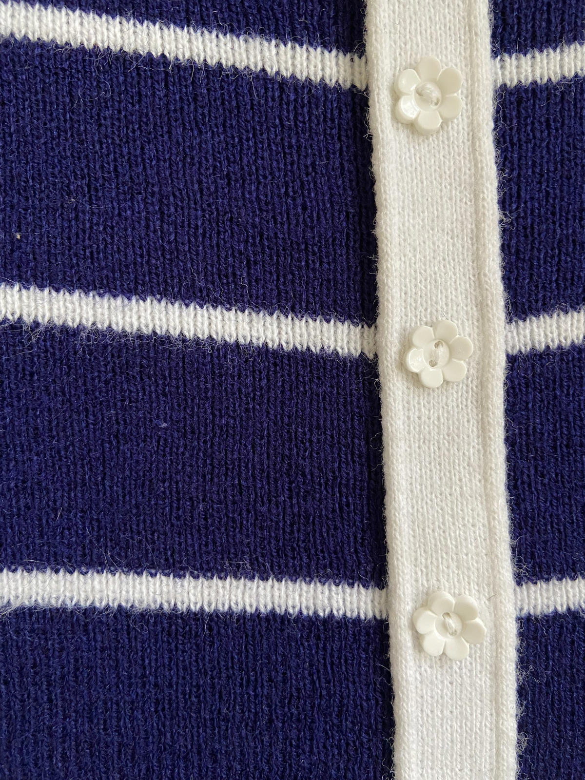 Vintage 1970s Navy White Stripe Daisy Button Top