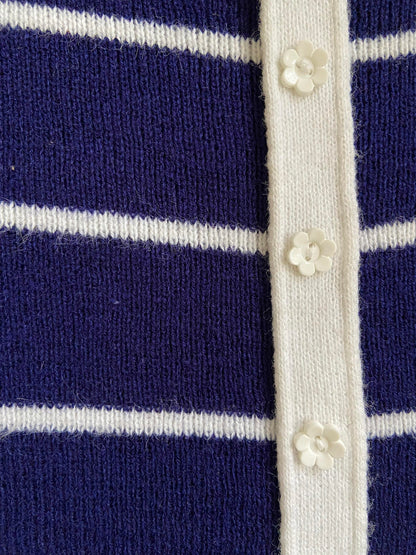 Vintage 1970s Navy White Stripe Daisy Button Top