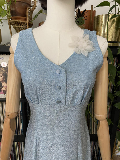 Vintage 1960s Pale Blue Metallic Maxi Dress