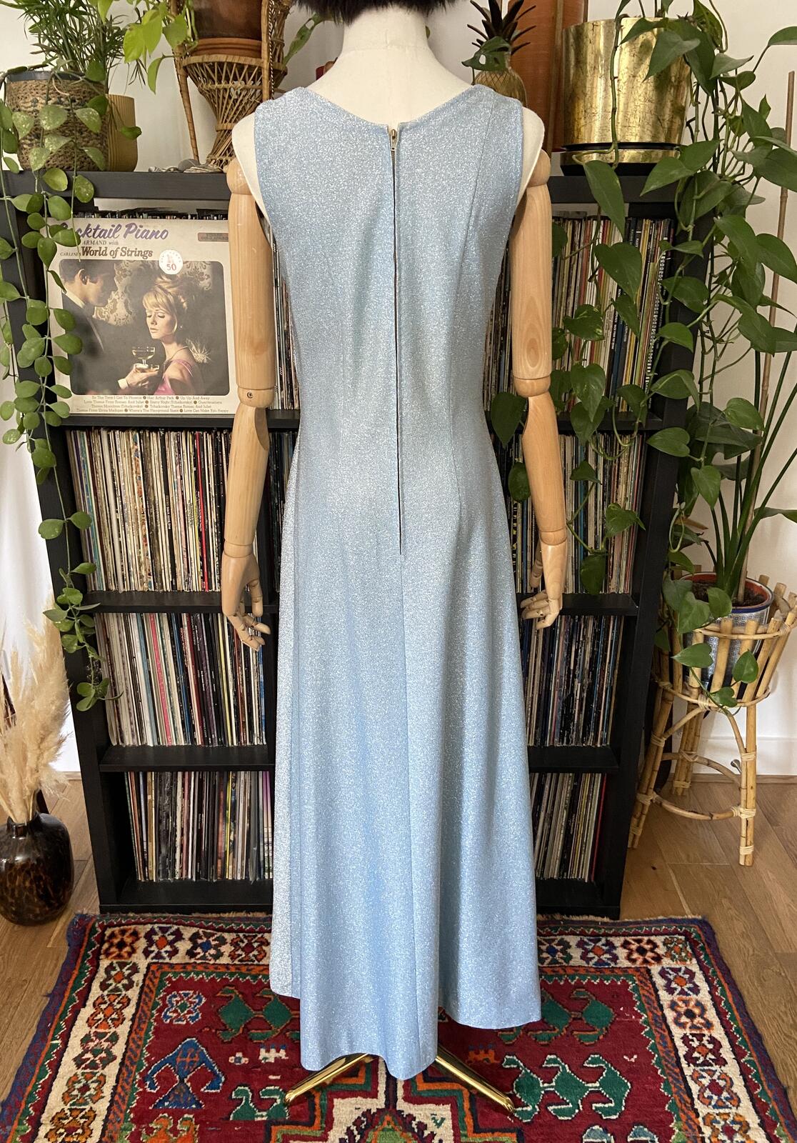 Vintage 1960s Pale Blue Metallic Maxi Dress
