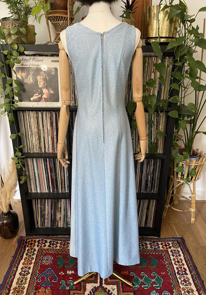 Vintage 1960s Pale Blue Metallic Maxi Dress