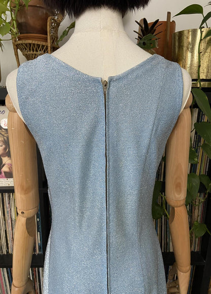 Vintage 1960s Pale Blue Metallic Maxi Dress