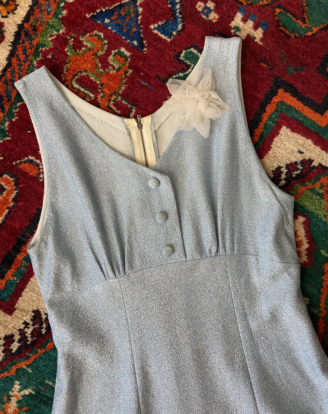Vintage 1960s Pale Blue Metallic Maxi Dress