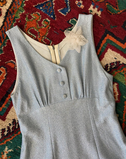 Vintage 1960s Pale Blue Metallic Maxi Dress