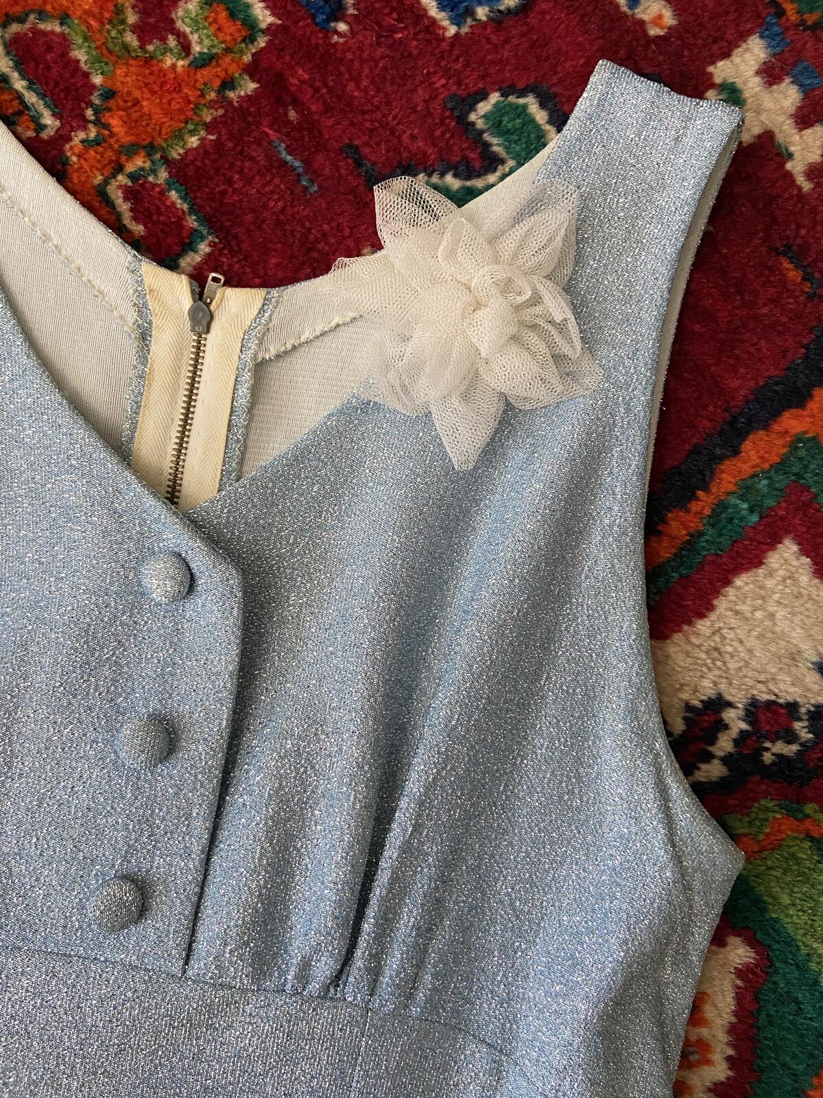 Vintage 1960s Pale Blue Metallic Maxi Dress