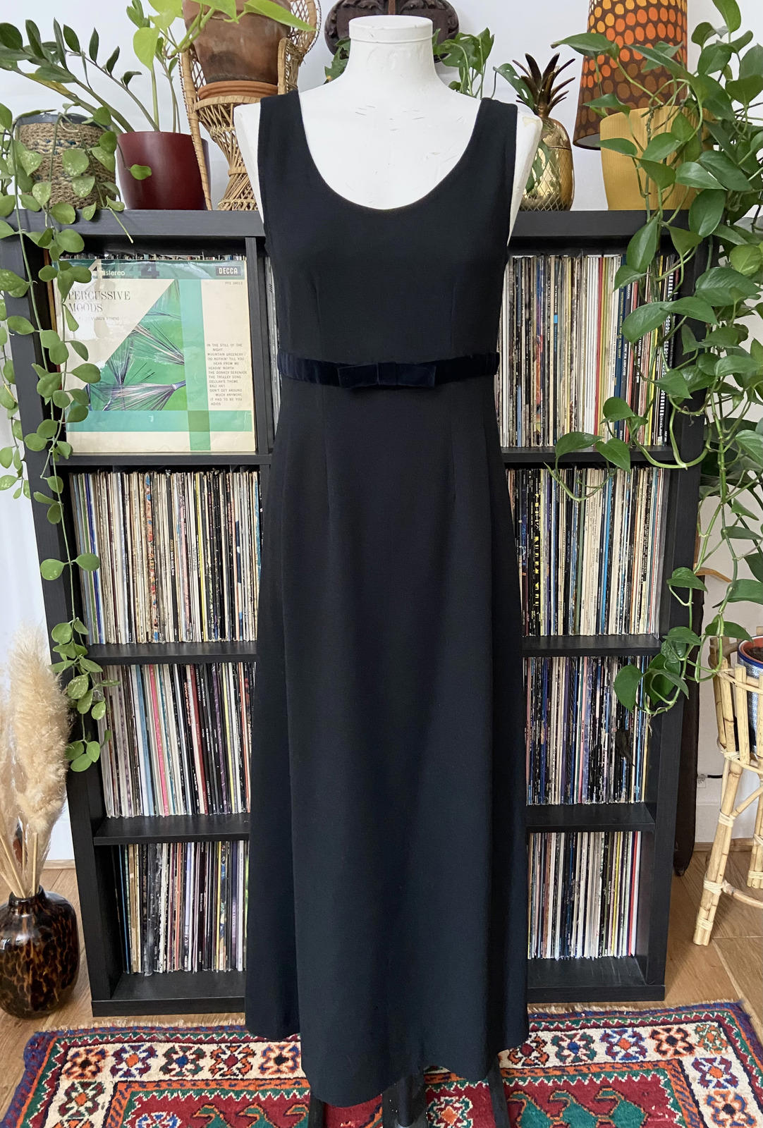 Vintage 1960s Black Crepe Shift Dress