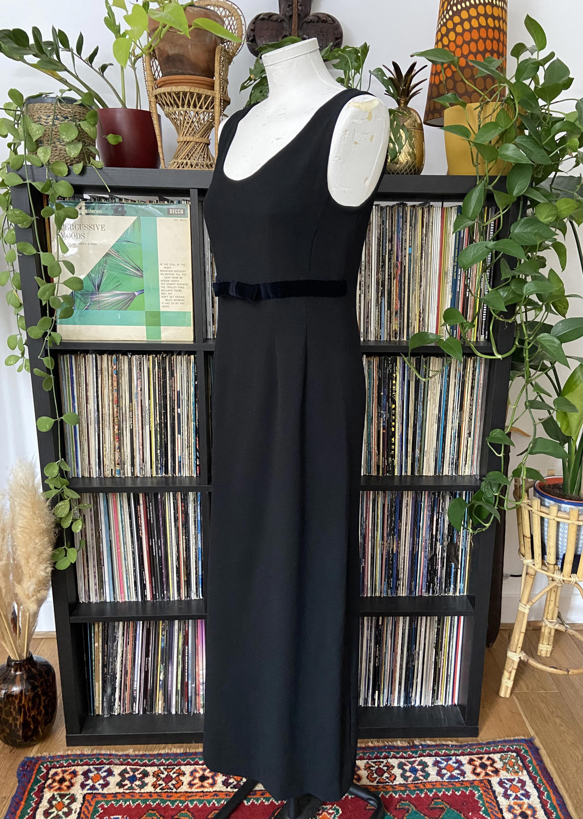 Vintage 1960s Black Crepe Shift Dress