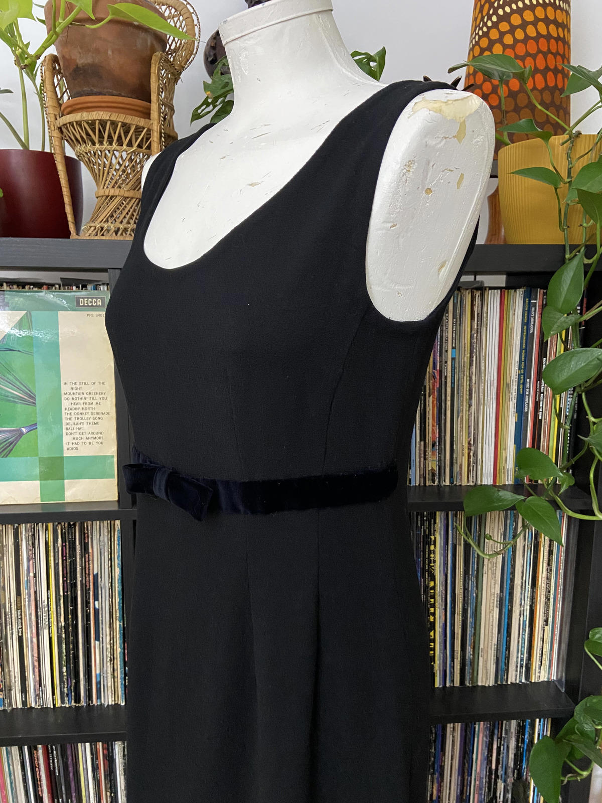 Vintage 1960s Black Crepe Shift Dress