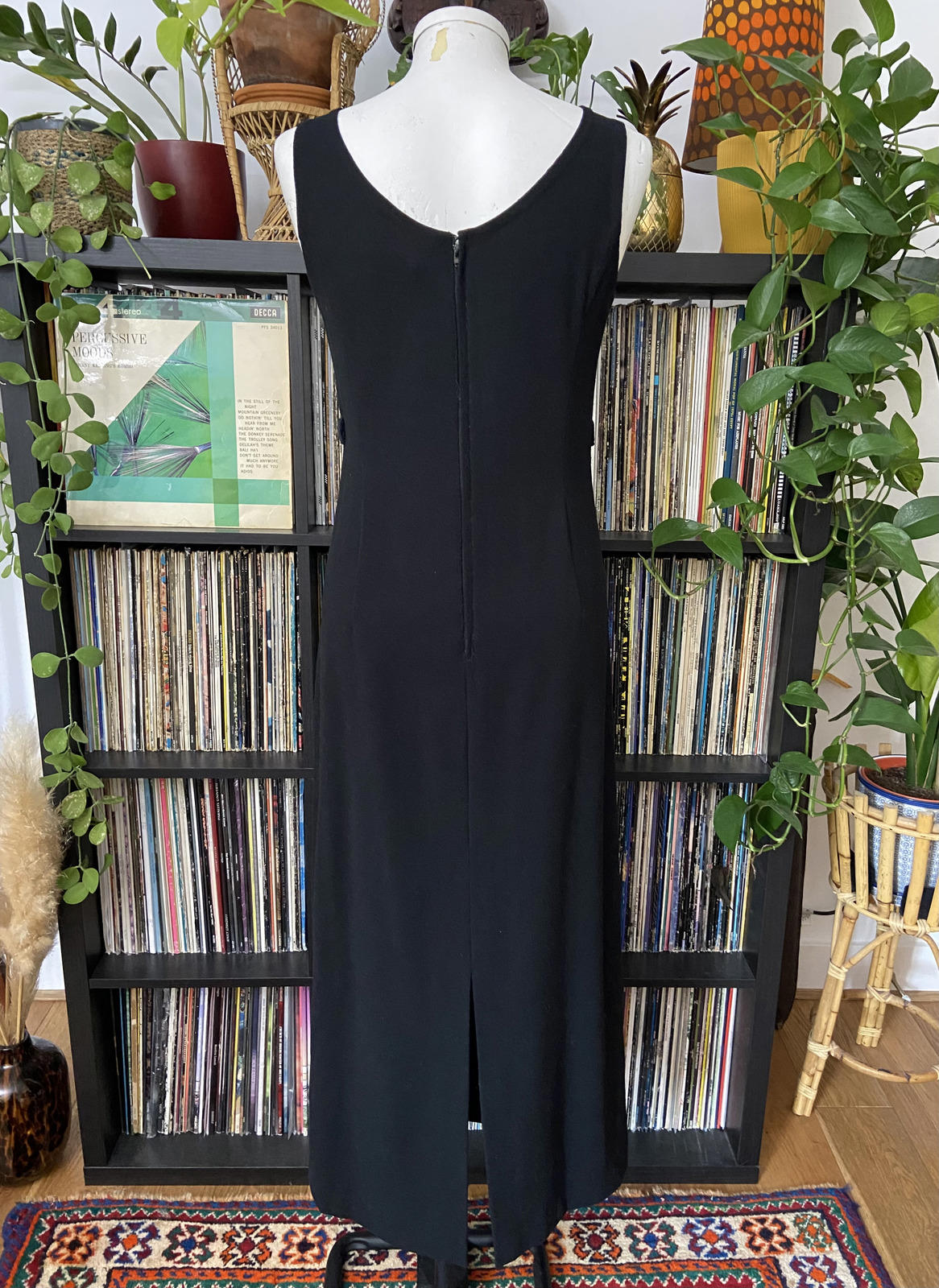 Vintage 1960s Black Crepe Shift Dress