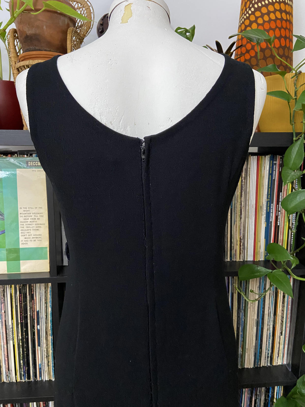 Vintage 1960s Black Crepe Shift Dress