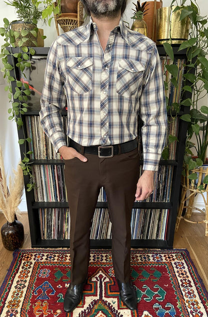 Vintage 90s Wrangler Grey & Blue Western Shirt