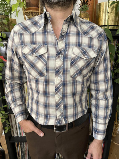 Vintage 90s Wrangler Grey & Blue Western Shirt