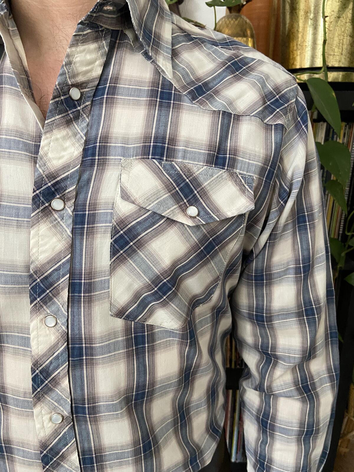 Vintage 90s Wrangler Grey & Blue Western Shirt