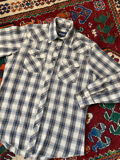 Vintage 90s Wrangler Grey & Blue Western Shirt
