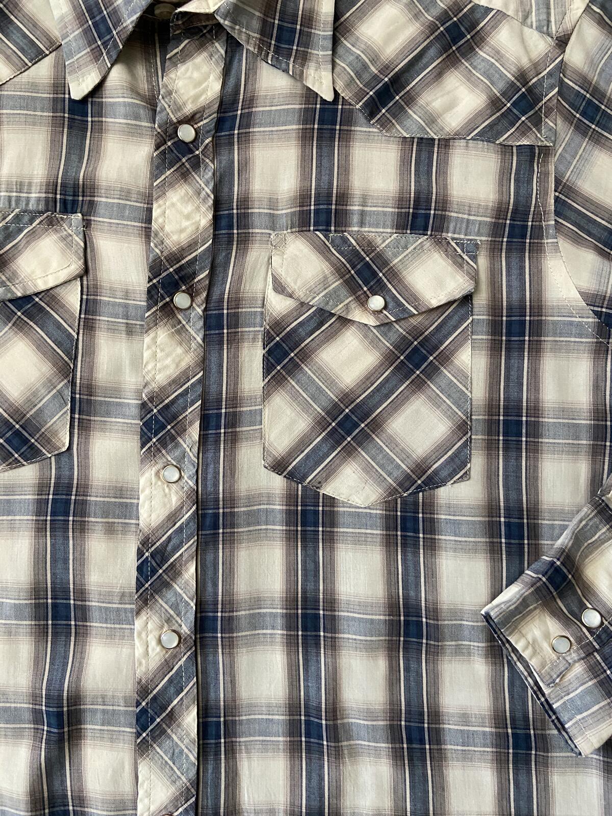Vintage 90s Wrangler Grey & Blue Western Shirt