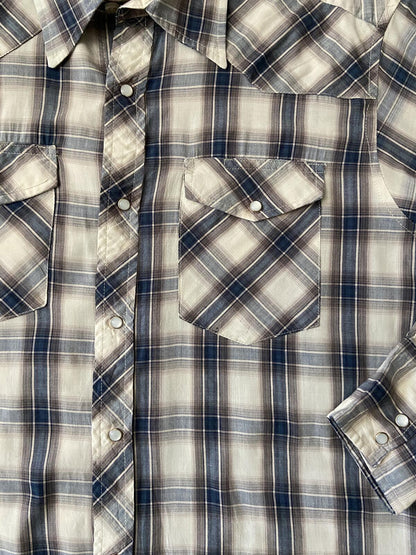 Vintage 90s Wrangler Grey & Blue Western Shirt