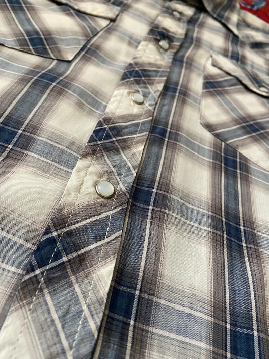 Vintage 90s Wrangler Grey & Blue Western Shirt