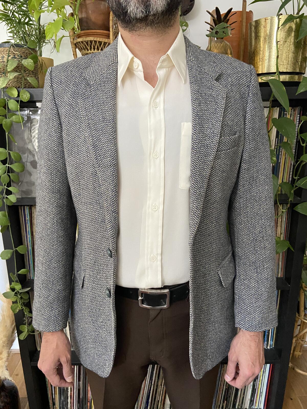 Vintage 1980s St Michael Grey Tweed Blazer Jacket