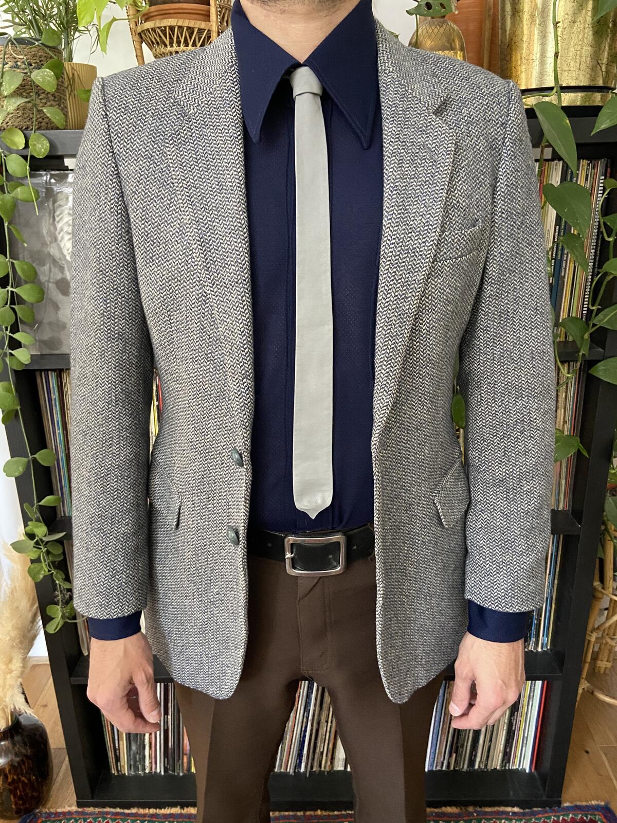 Vintage 1970s Grey Leather Skinny Tie