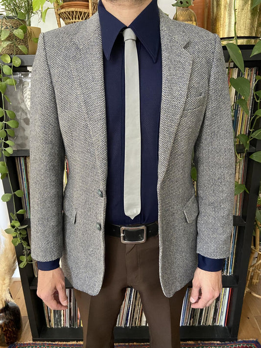 Vintage 1970s Grey Leather Skinny Tie