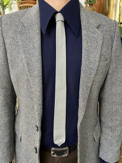 Vintage 1970s Grey Leather Skinny Tie
