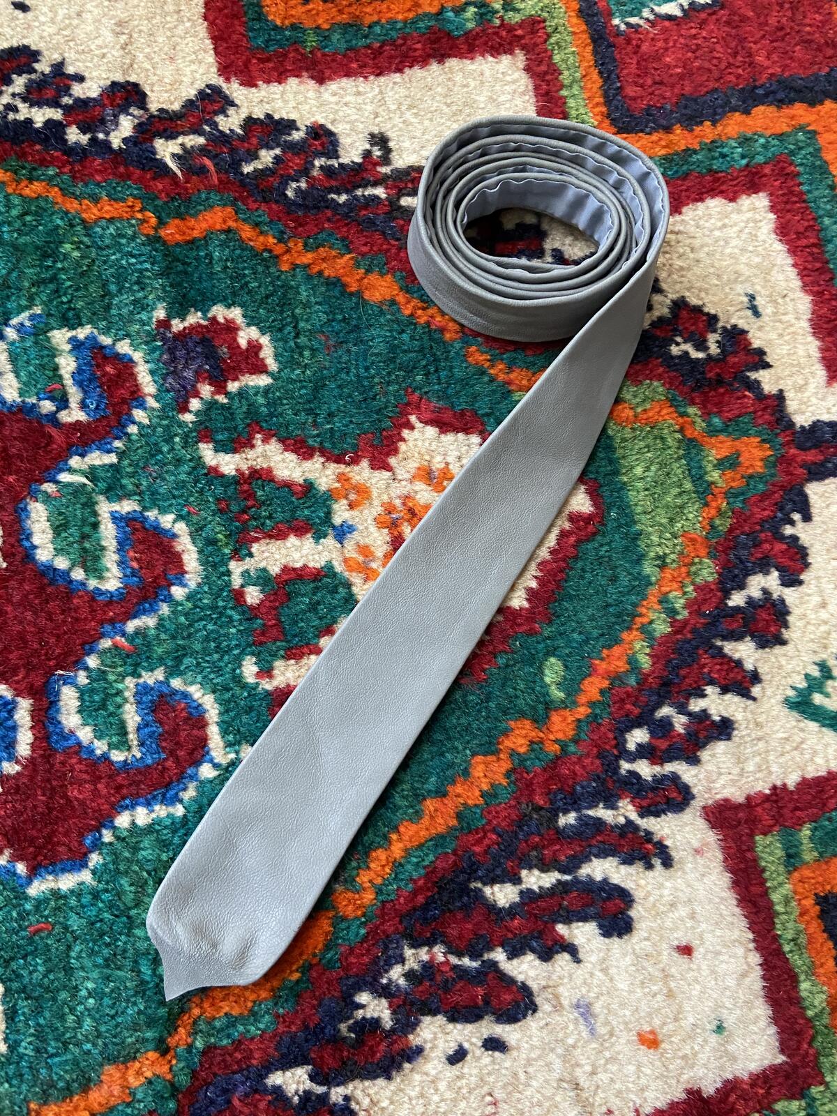 Vintage 1970s Grey Leather Skinny Tie