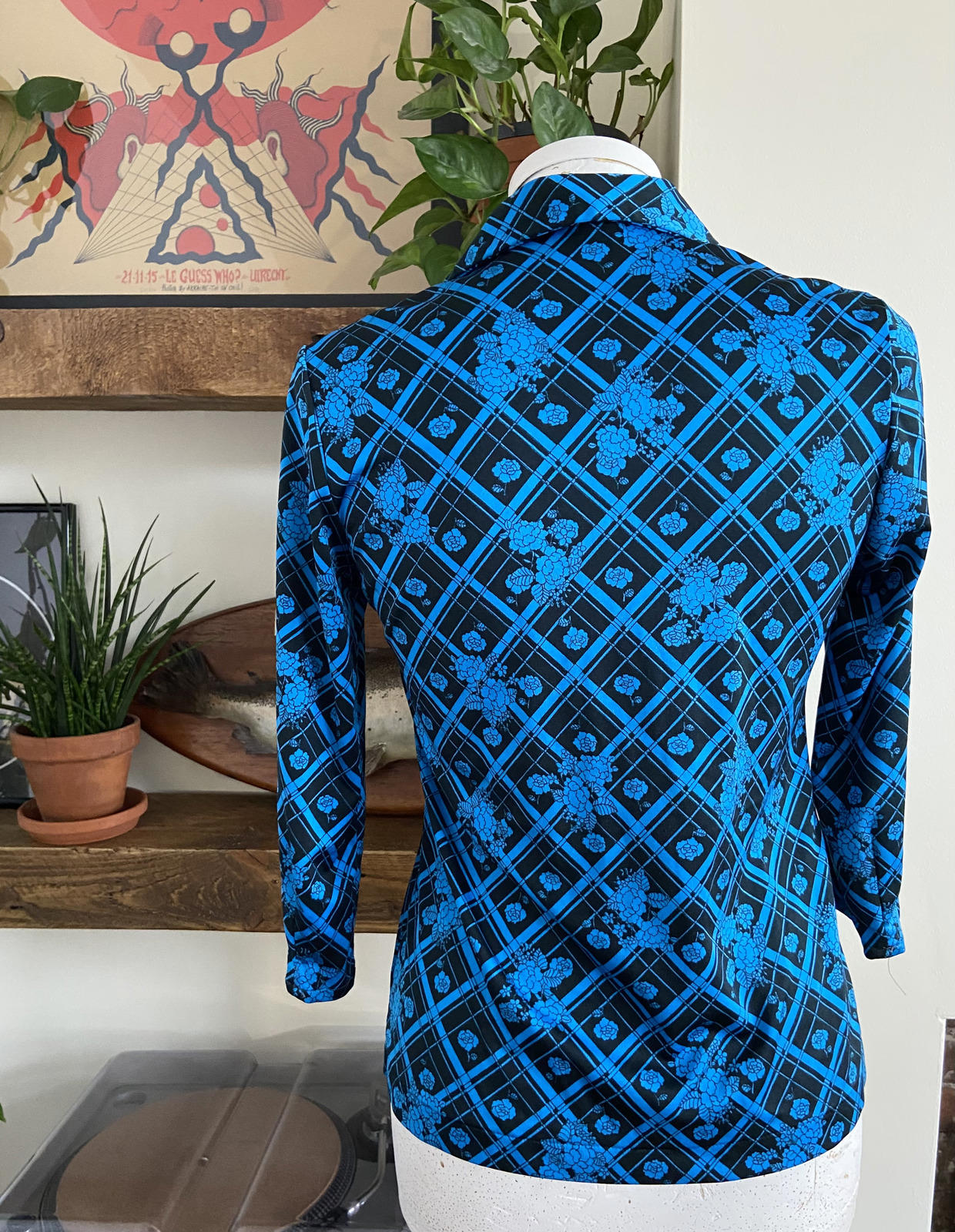 Vintage 1970s Electric Blue Black Jersey Shirt