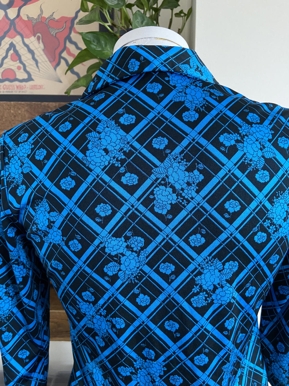Vintage 1970s Electric Blue Black Jersey Shirt