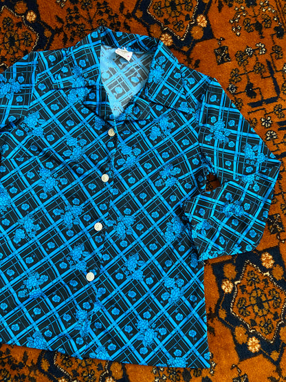 Vintage 1970s Electric Blue Black Jersey Shirt
