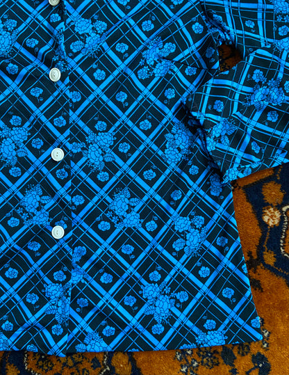 Vintage 1970s Electric Blue Black Jersey Shirt
